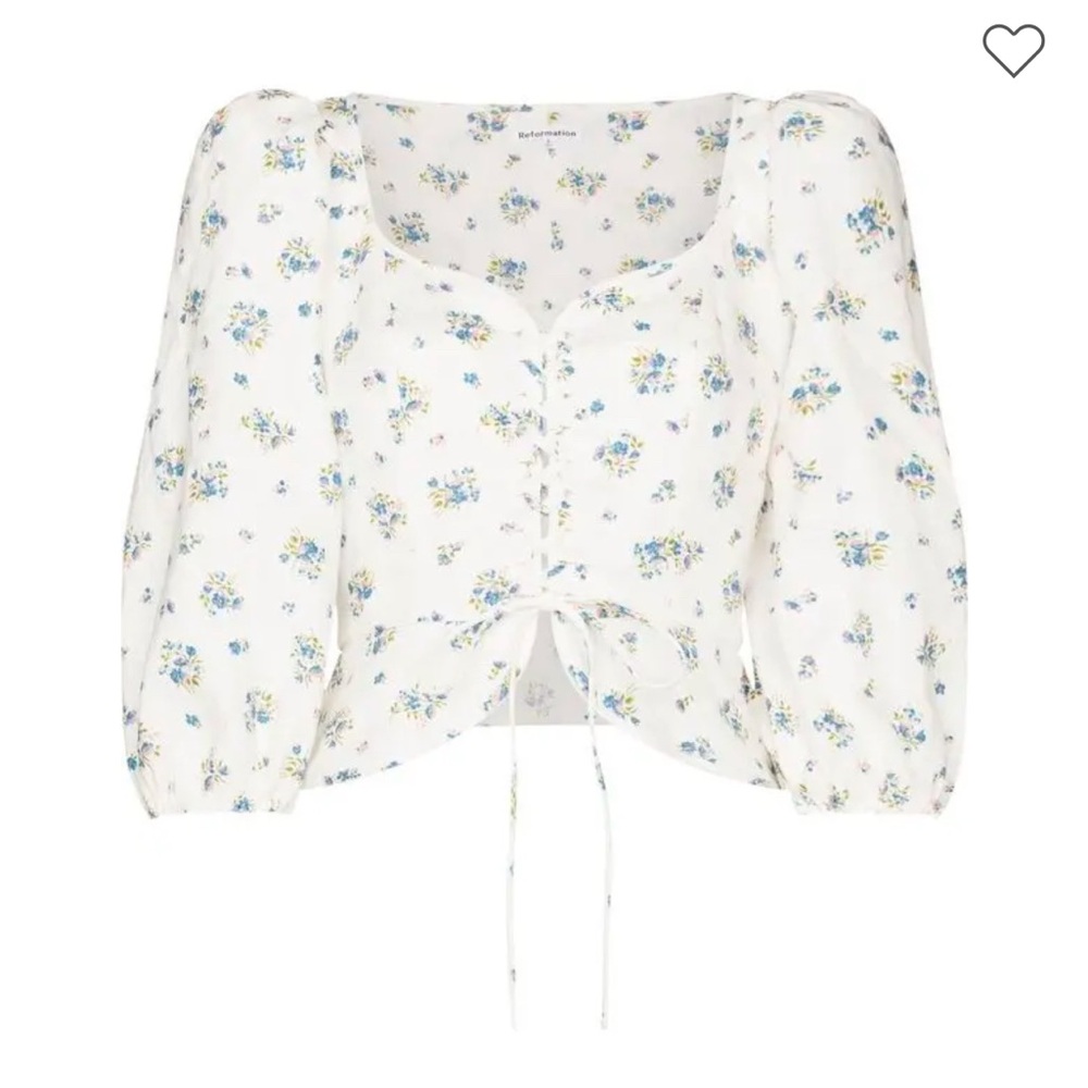 Reformation barrett puff-sleeve floral-print blouse